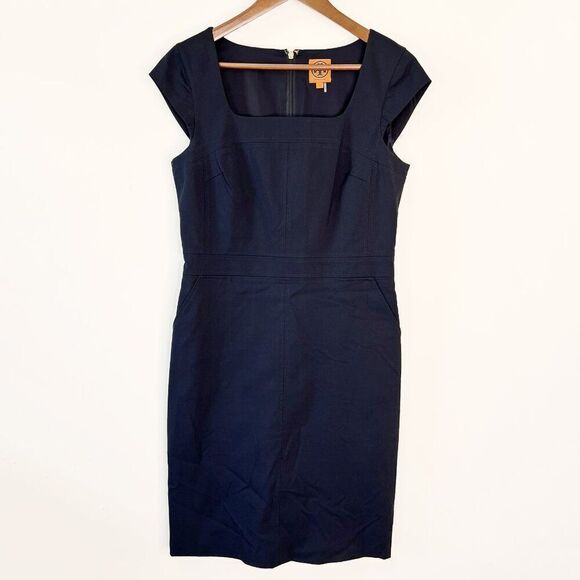 Tory Burch Navy Blue Square Neck Cap Sleeve Dress - Picture 1 of 10